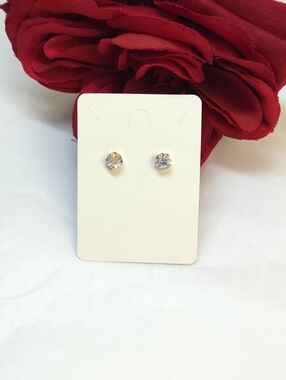 Aurora Borealis Crystal Gold Tone Stud Earrings Dainty AB Crystal Earrings